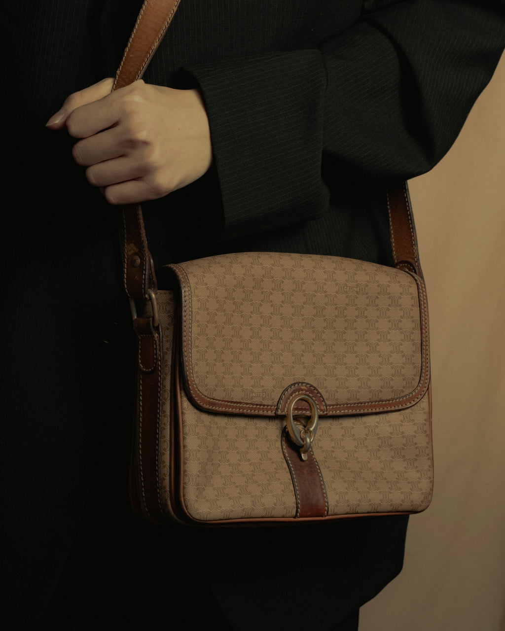 "CELINE" 80’s macadam canvas shoulder bag