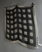 "CHANEL" Coco mark grid pattern silk scarf