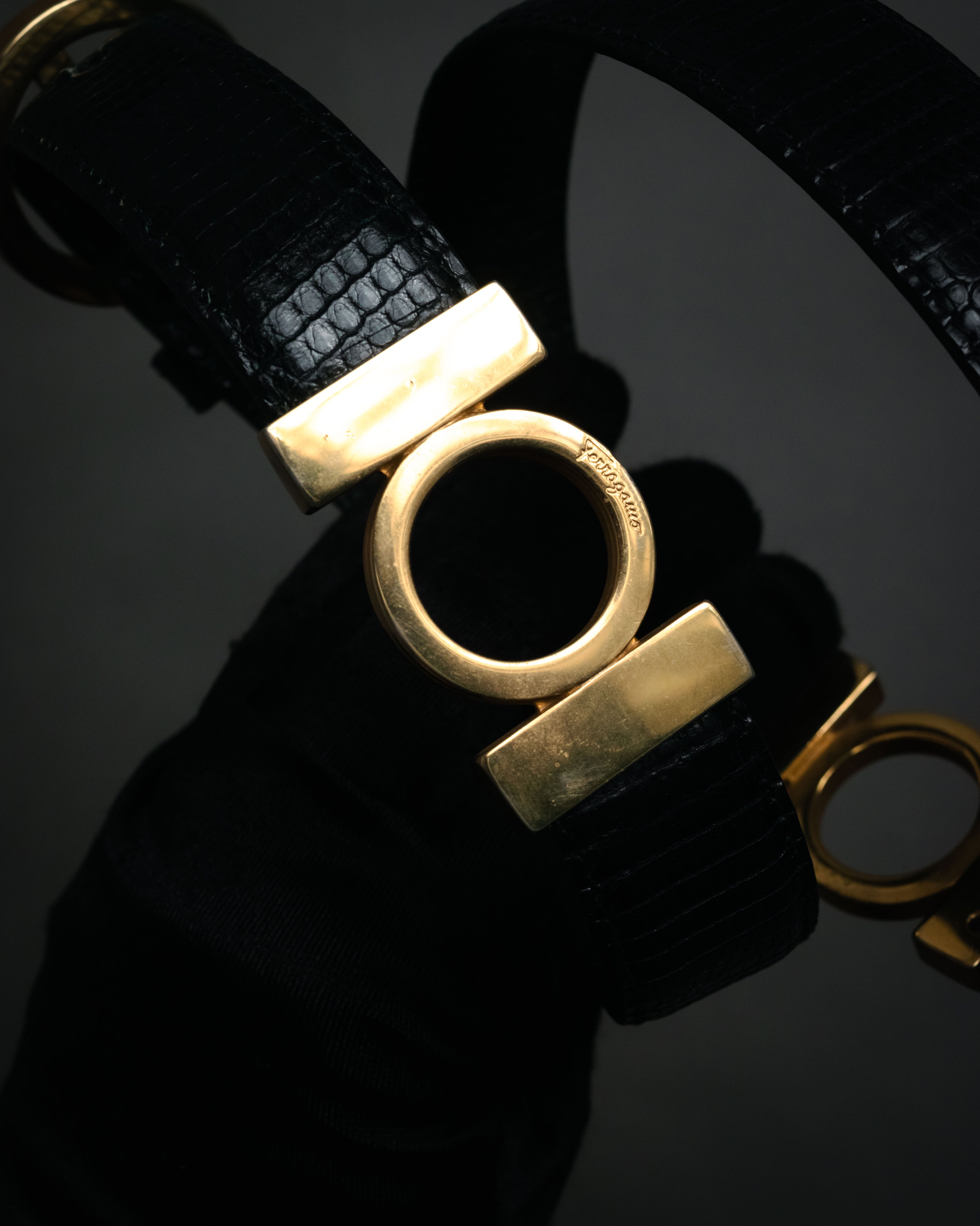 “Salvatore Ferragamo” 90’s Lizard leather double gancini belt