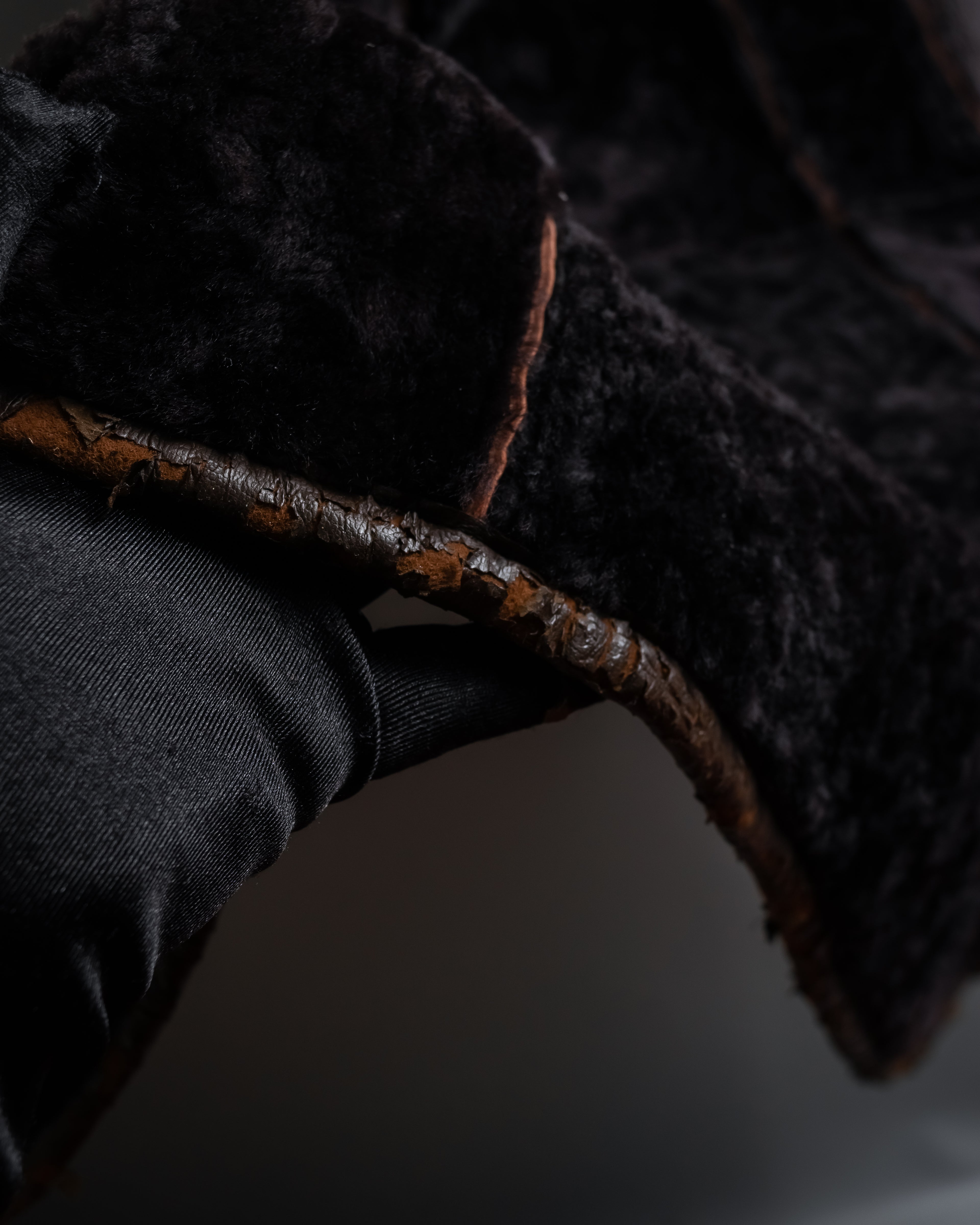 “KENZO” 80’s Folkloric shearling-lined leather long coat