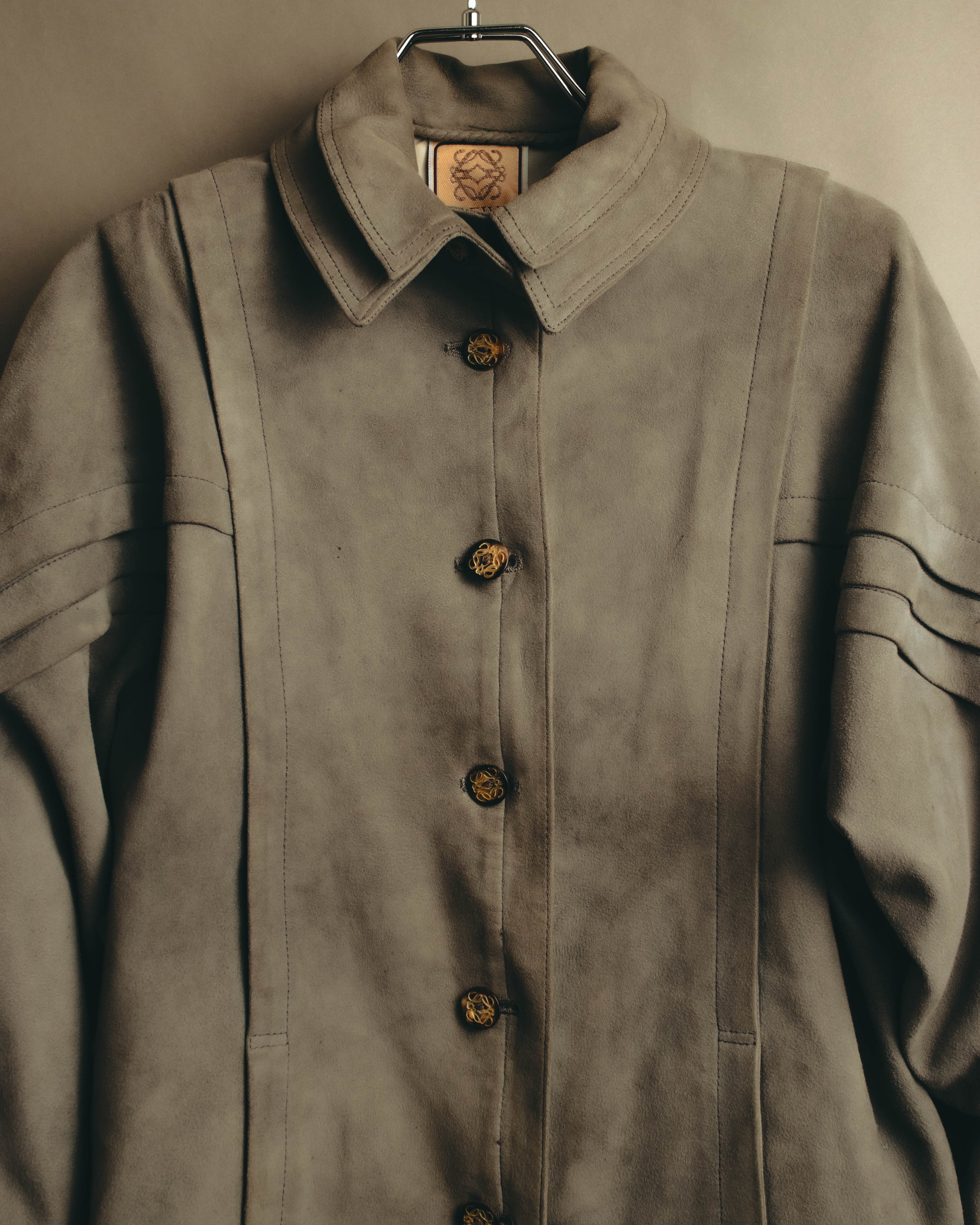 -SPECIAL- “LOEWE” 80’s-early 90’s Taupe suede leather blouson jacket