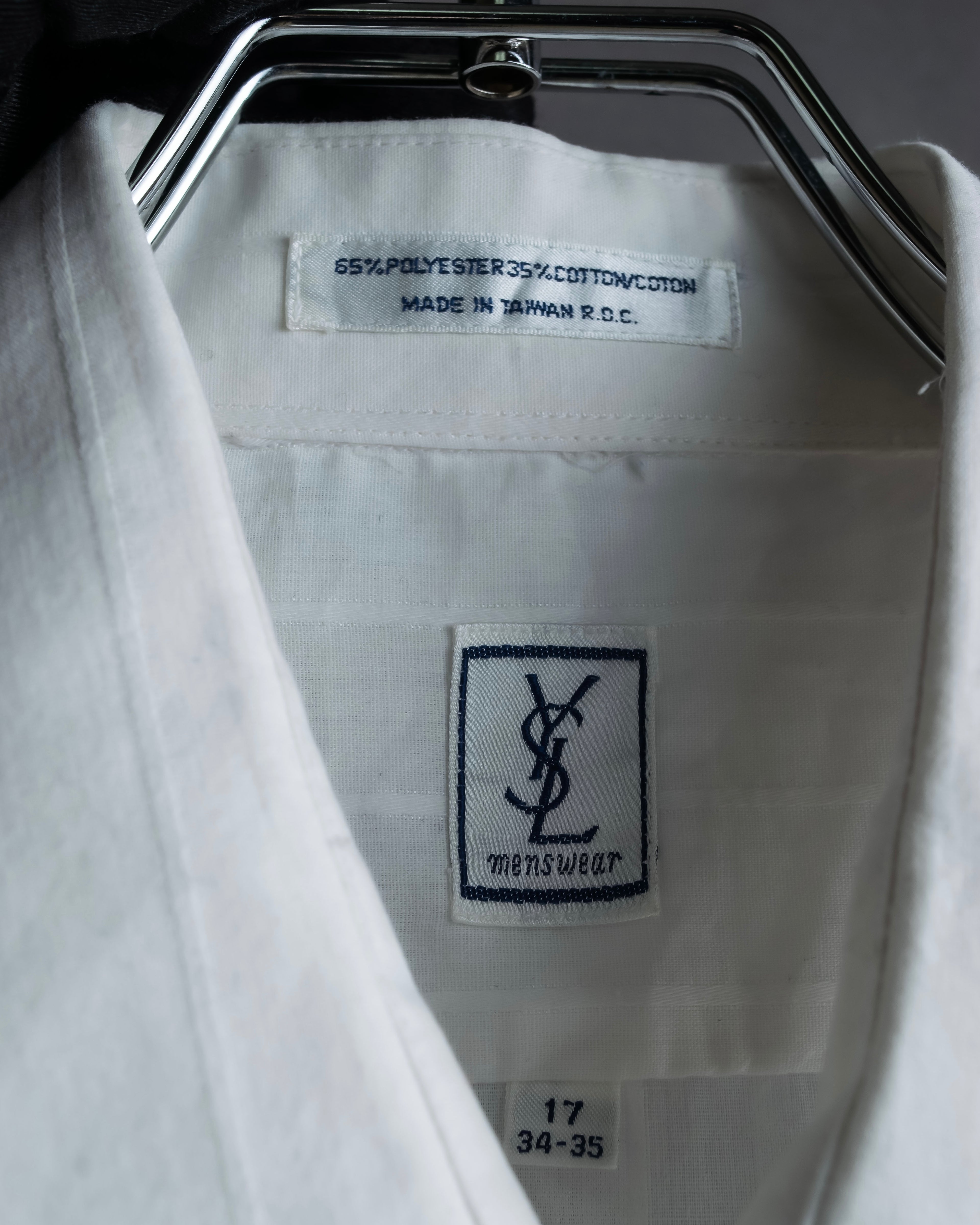 "YVES SAINT LAURENT" 1980's striped weave white shirt