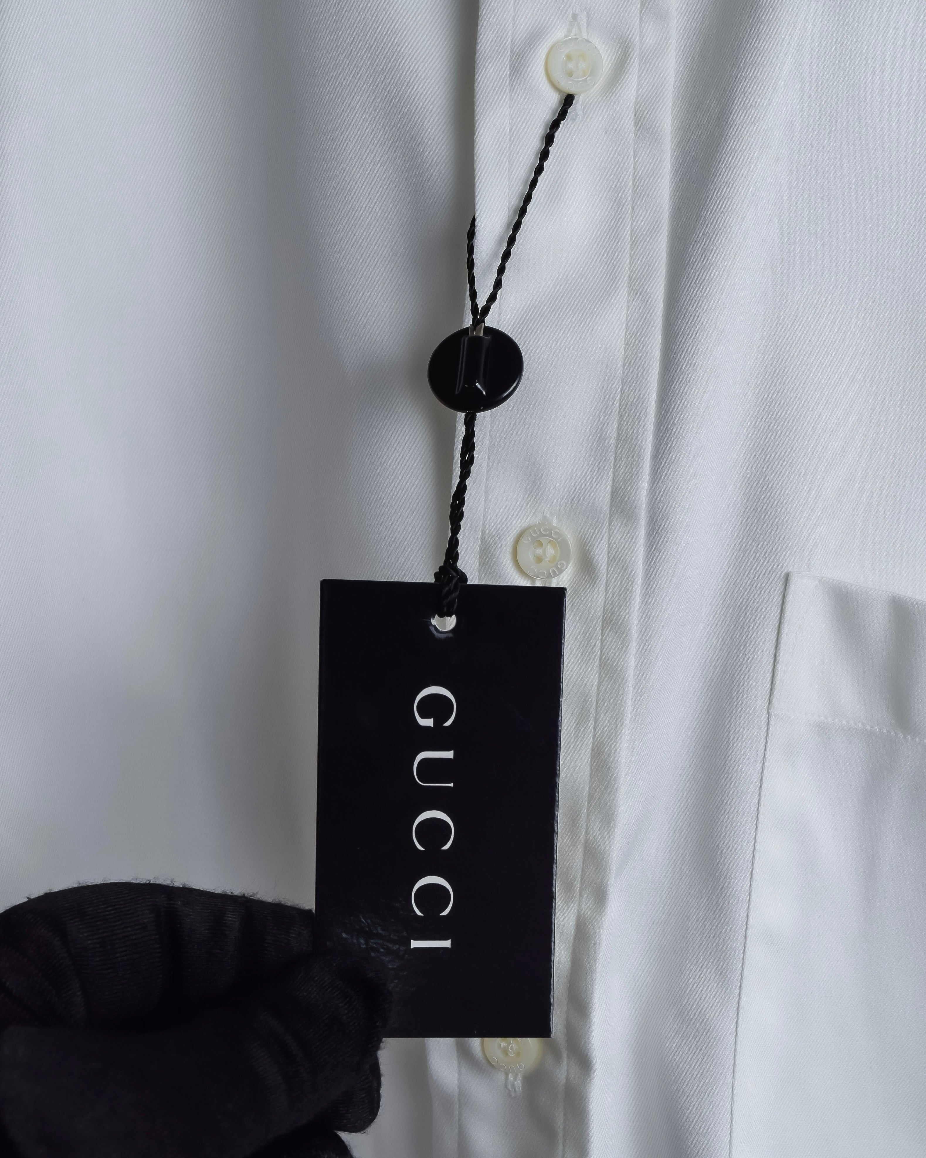"GUCCI" Minimal collar detail white cotton shirt