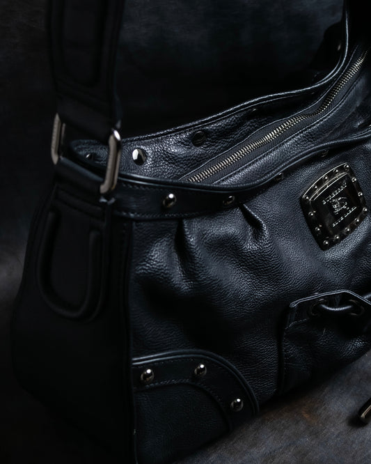 "BURBERRY" Stud design out pocket one handle bag