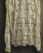 -SPECIAL- "CHANEL" 10's-20's Embellished floral lace and pearl check oversized shirt