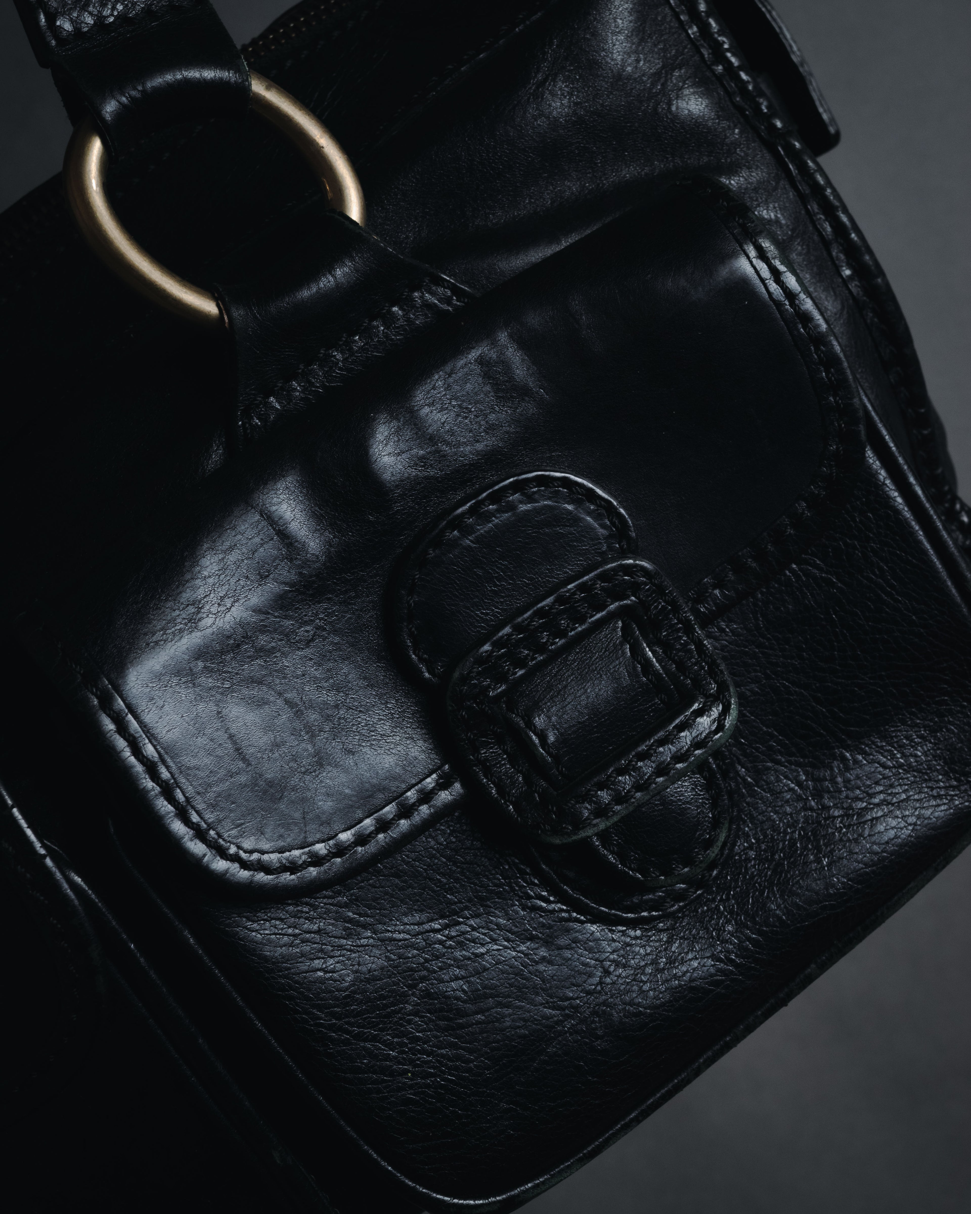 "CELINE" Leather double-pocket ring-hardware shoulder bag