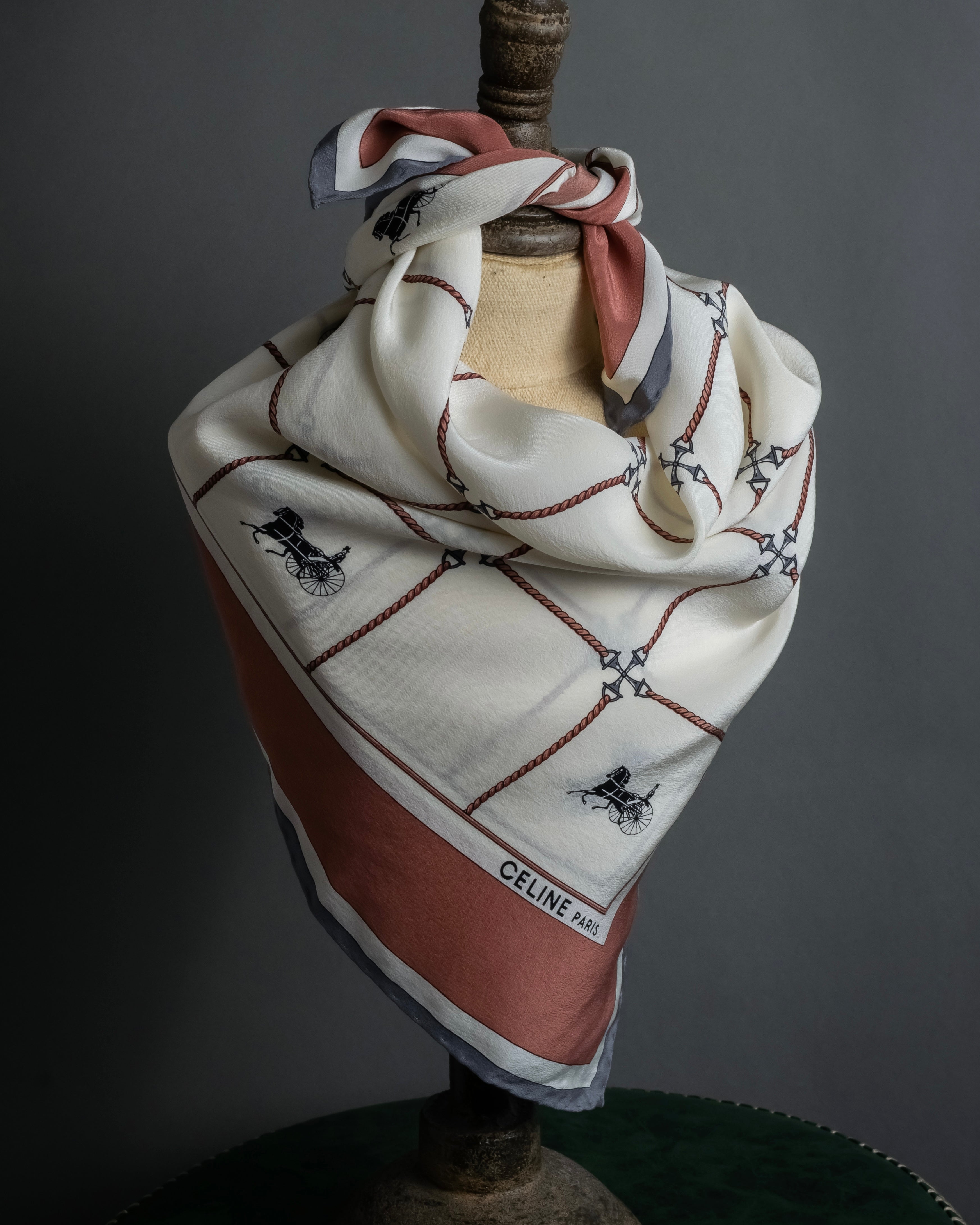 "CELINE" Horse-drawn carriage design silk scarf