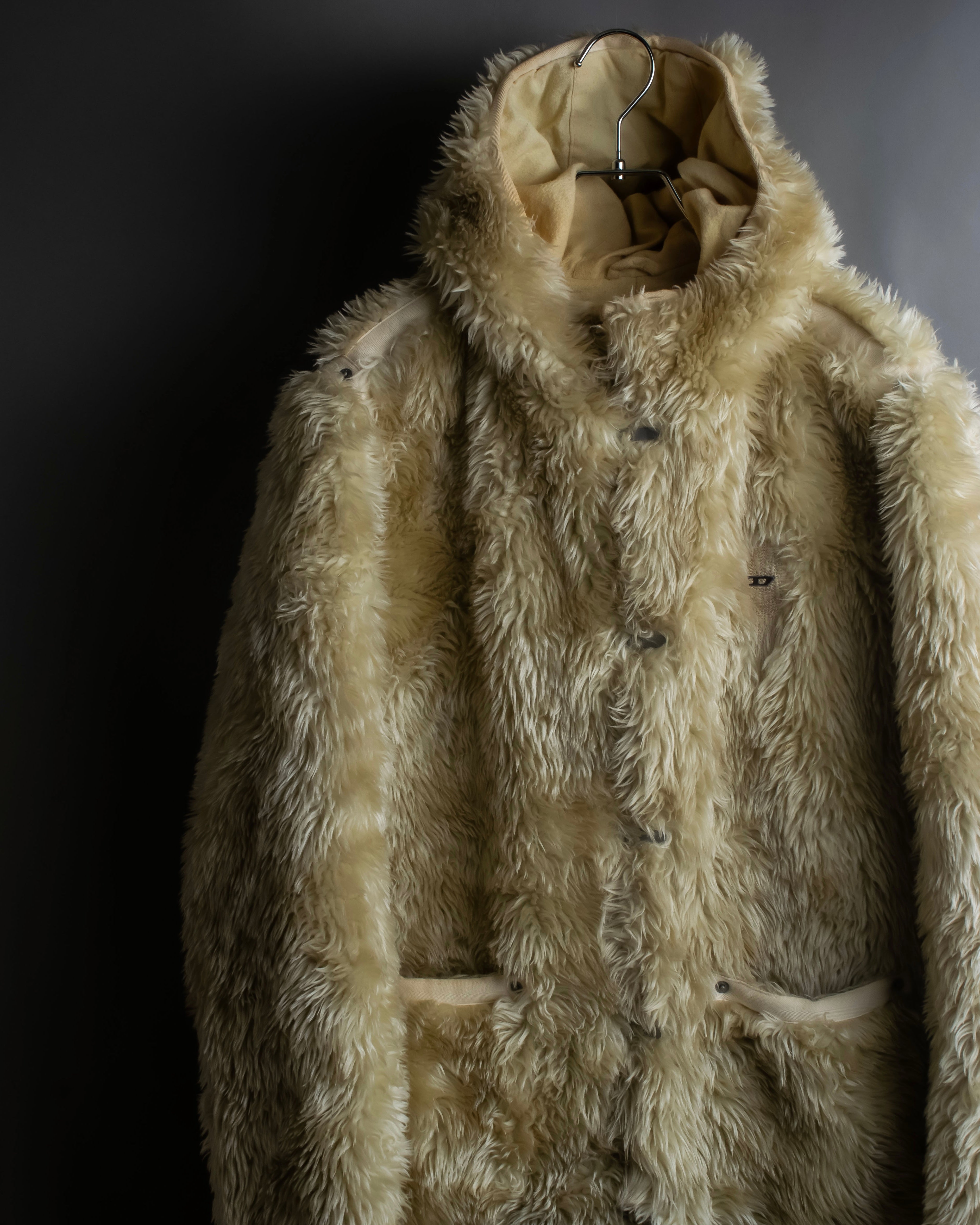"DIESEL" Double zipper hooded long fur coat