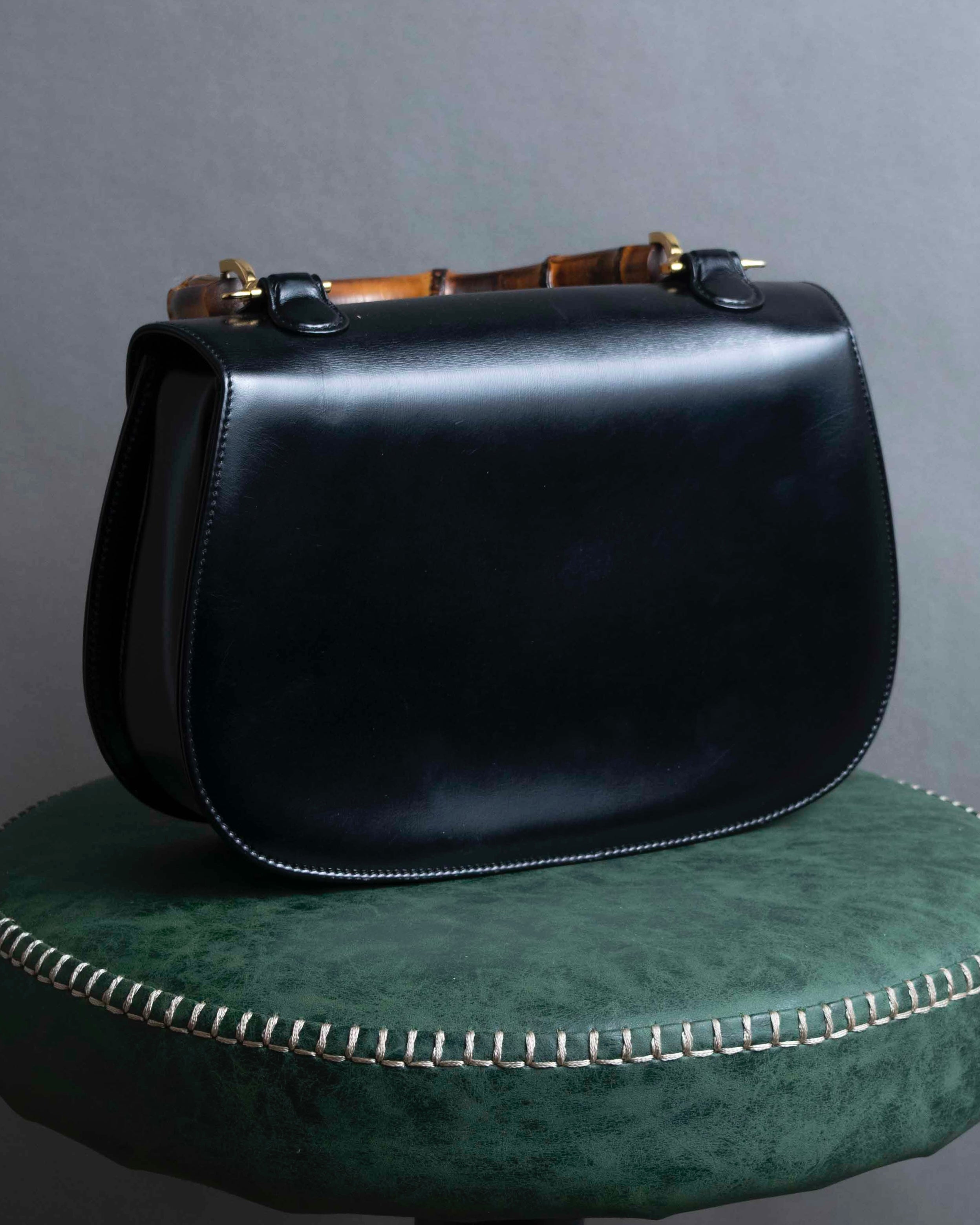 "GUCCI" Black leather bamboo handbag