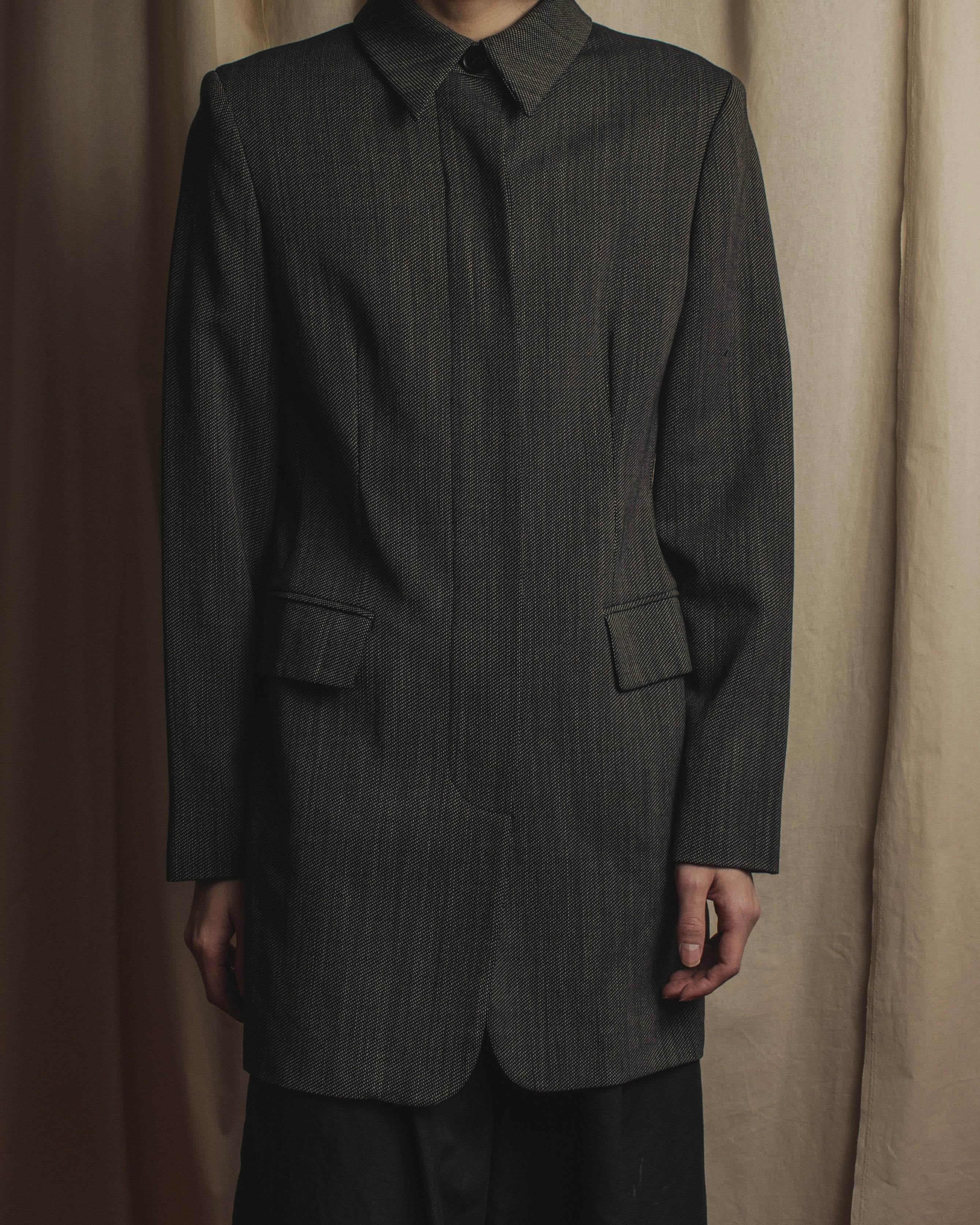 "Max Mara" 90’s-00’s Minimal fly-front stretch sten collar jacket