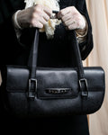 "BVLGARI" Horizontal form engraved logo leather bag