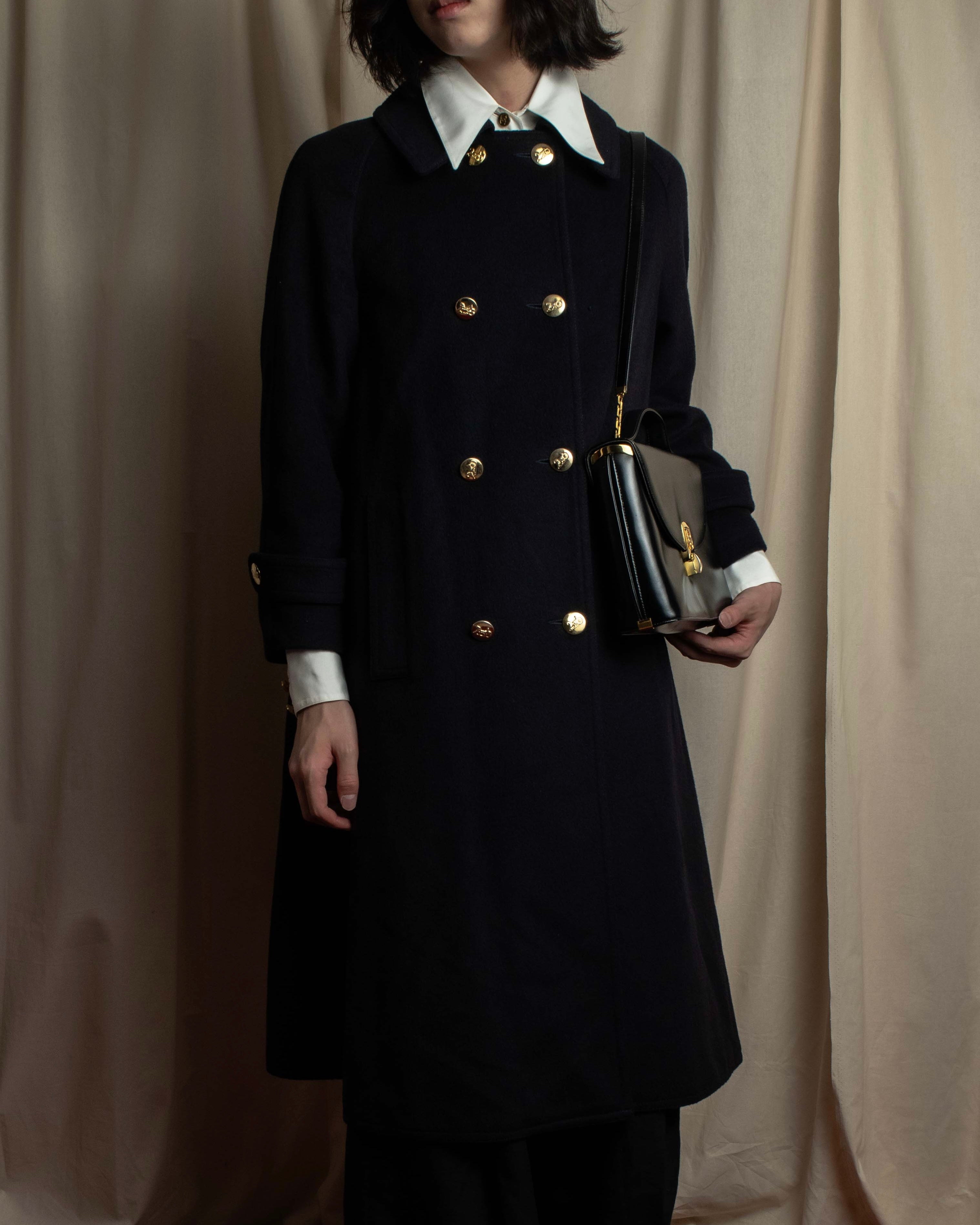 "CELINE" Metal button design double-breasted wool melton long coat
