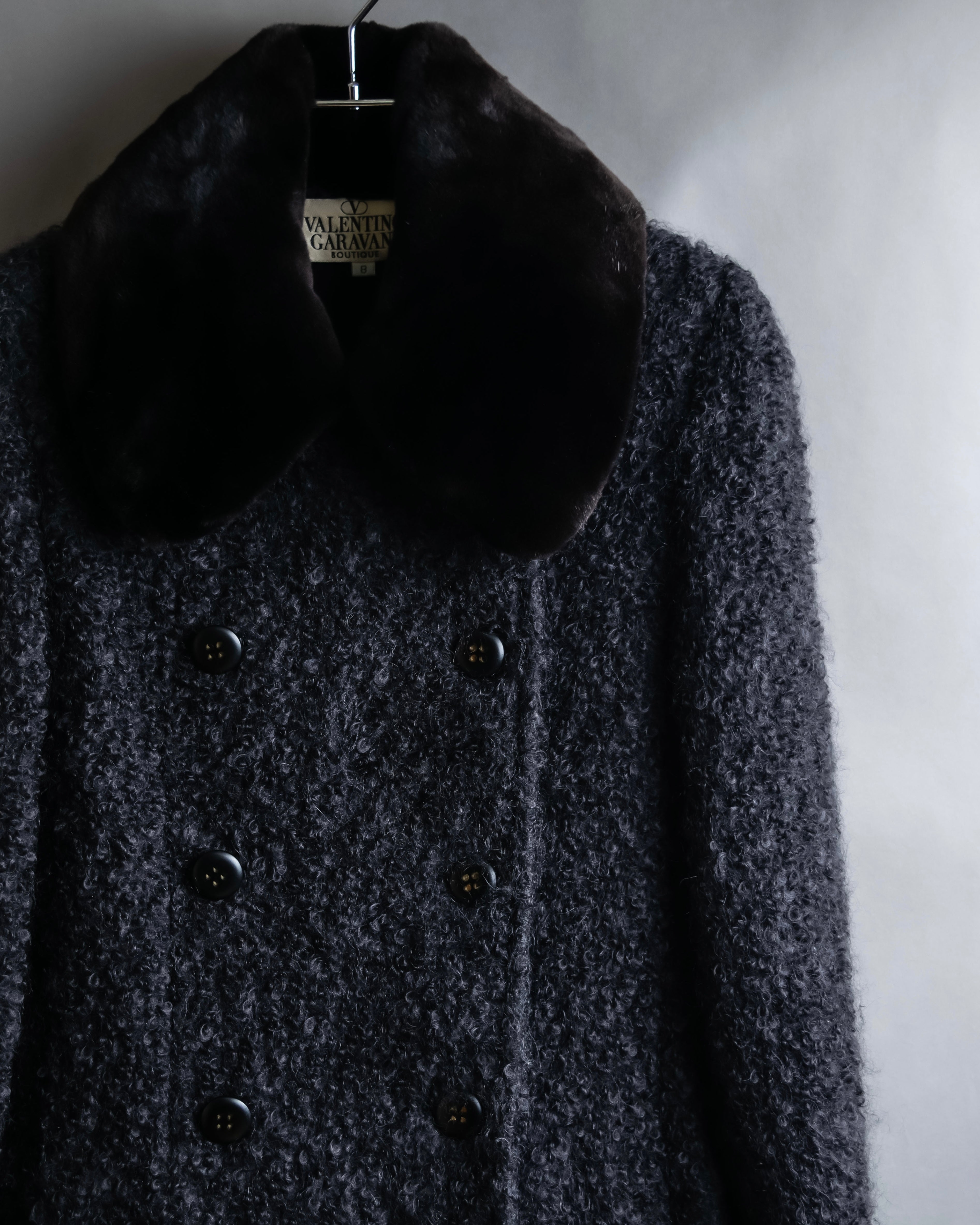 "Valentino Garavani" Fur collar boucle wool mid-length coat