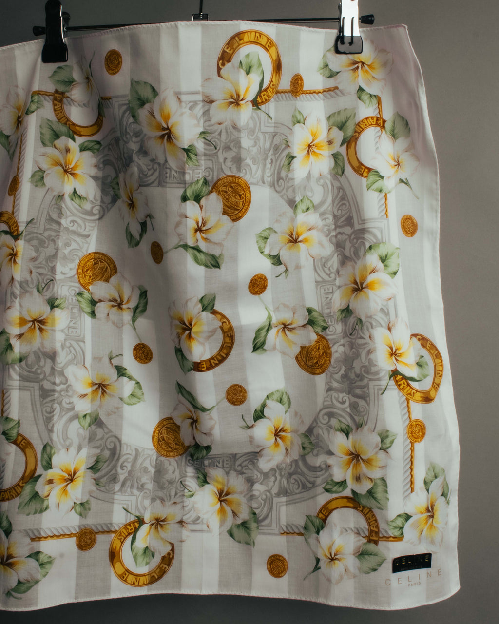 "CELINE" 90's Floral logo cotton square scarf