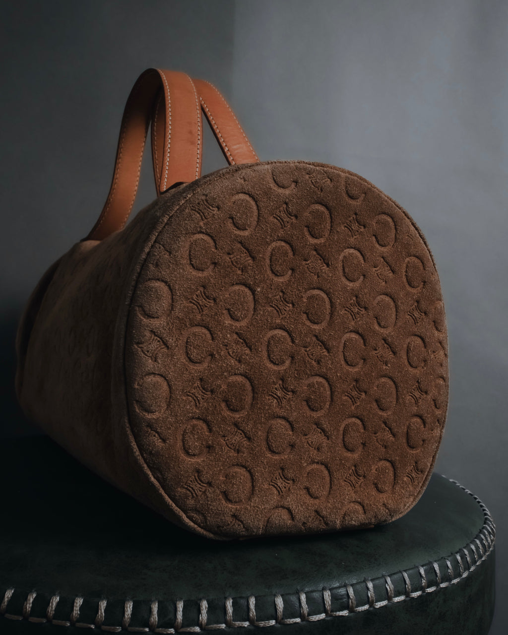 "CELINE" 00's Macadam logo engraved suede leather bag