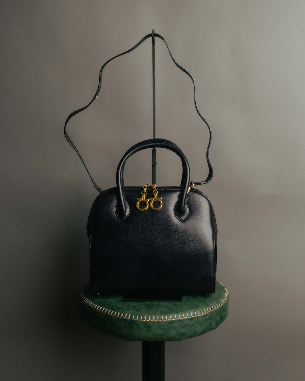 "Salvatore Ferragamo" 90's-00's Vintage iconic gancini pebbled leather dome top handle bag