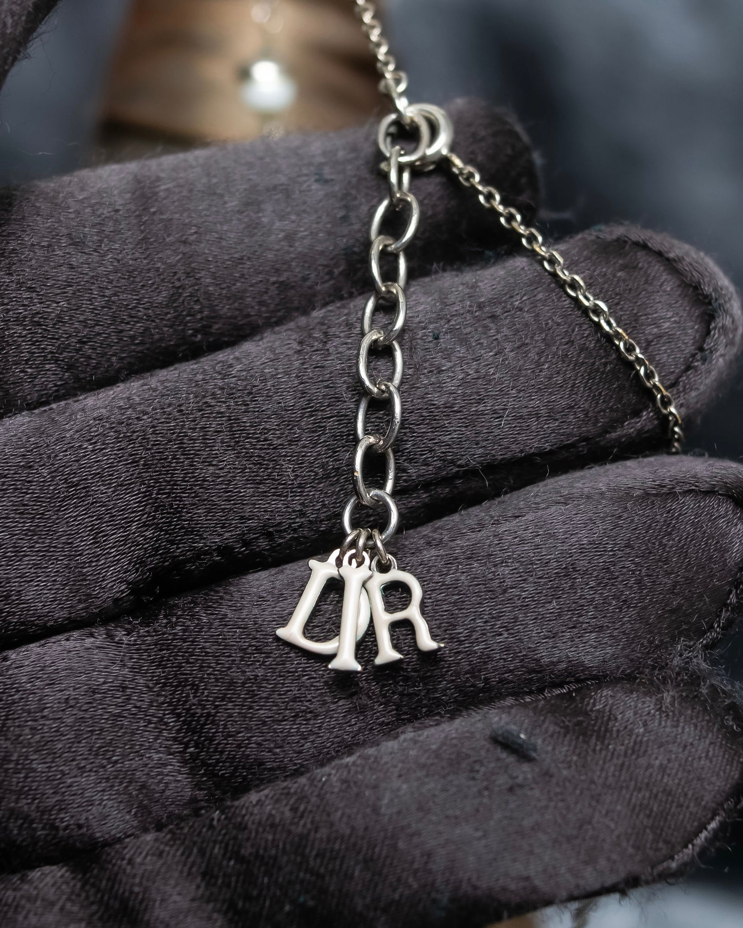 "DIOR" Logo motif combination silver necklace