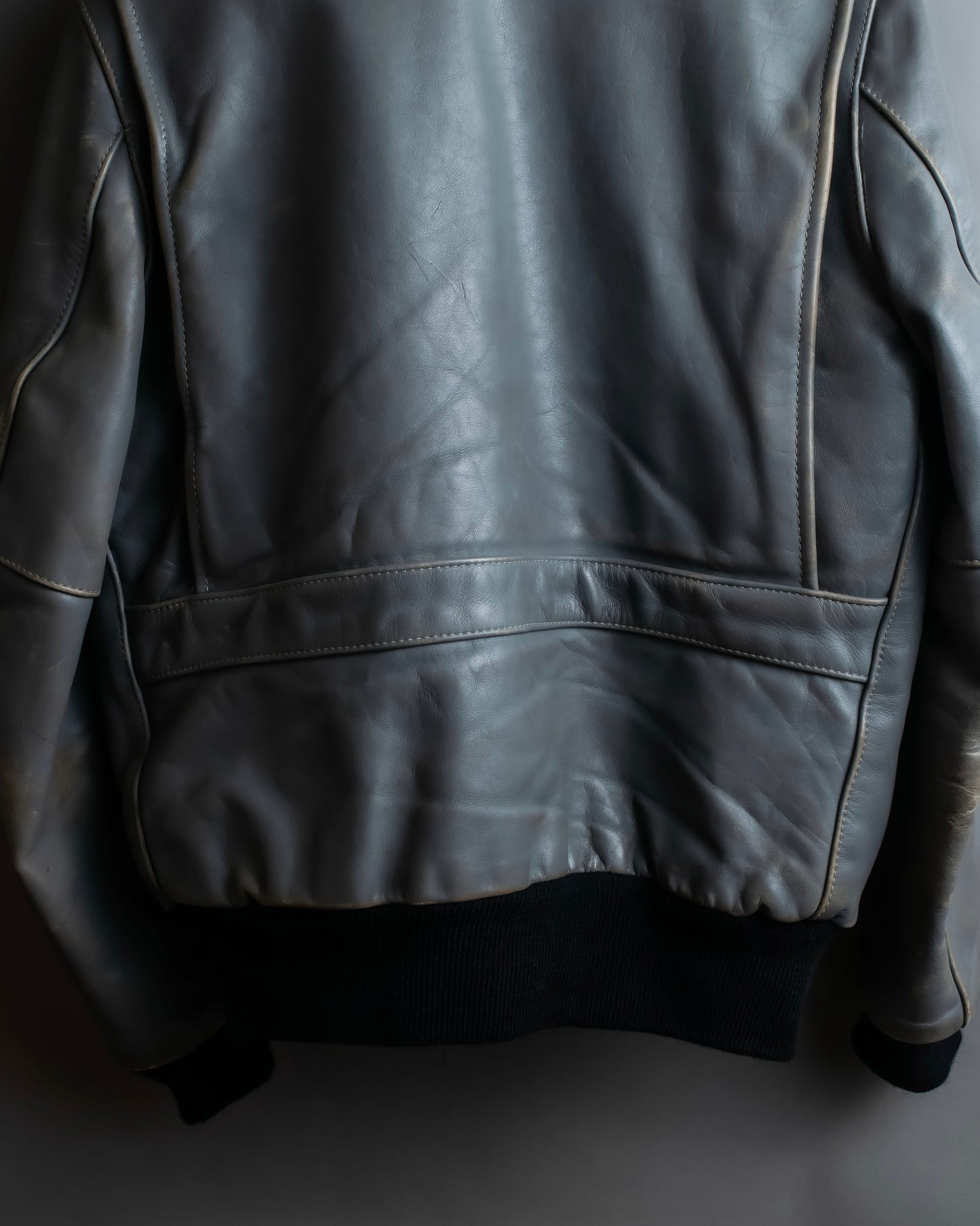 "VANSON" Out pocket design ribbed leather jacket