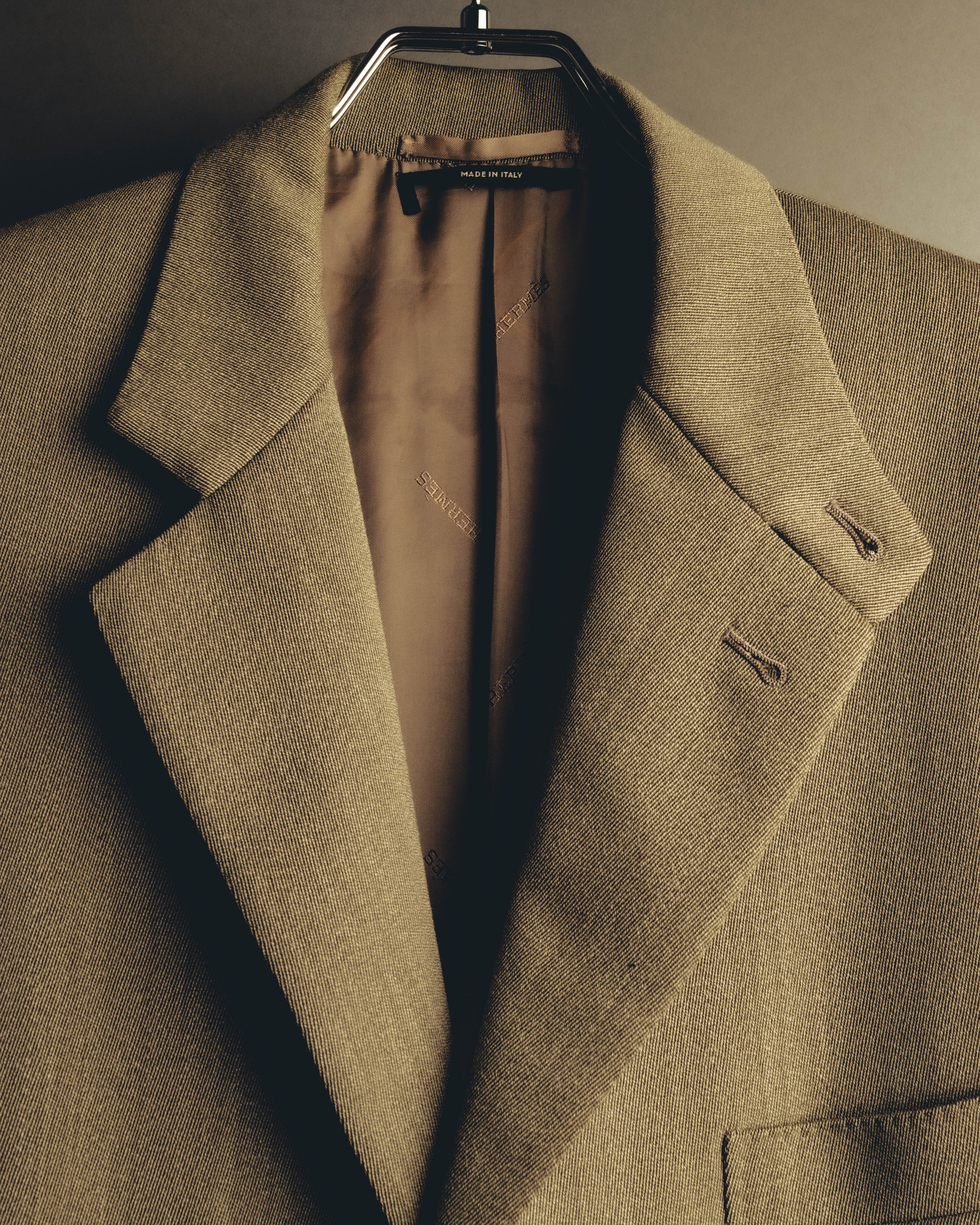 -SPECIAL- "Hermès" 80's-00's Leather collar tailored blazer