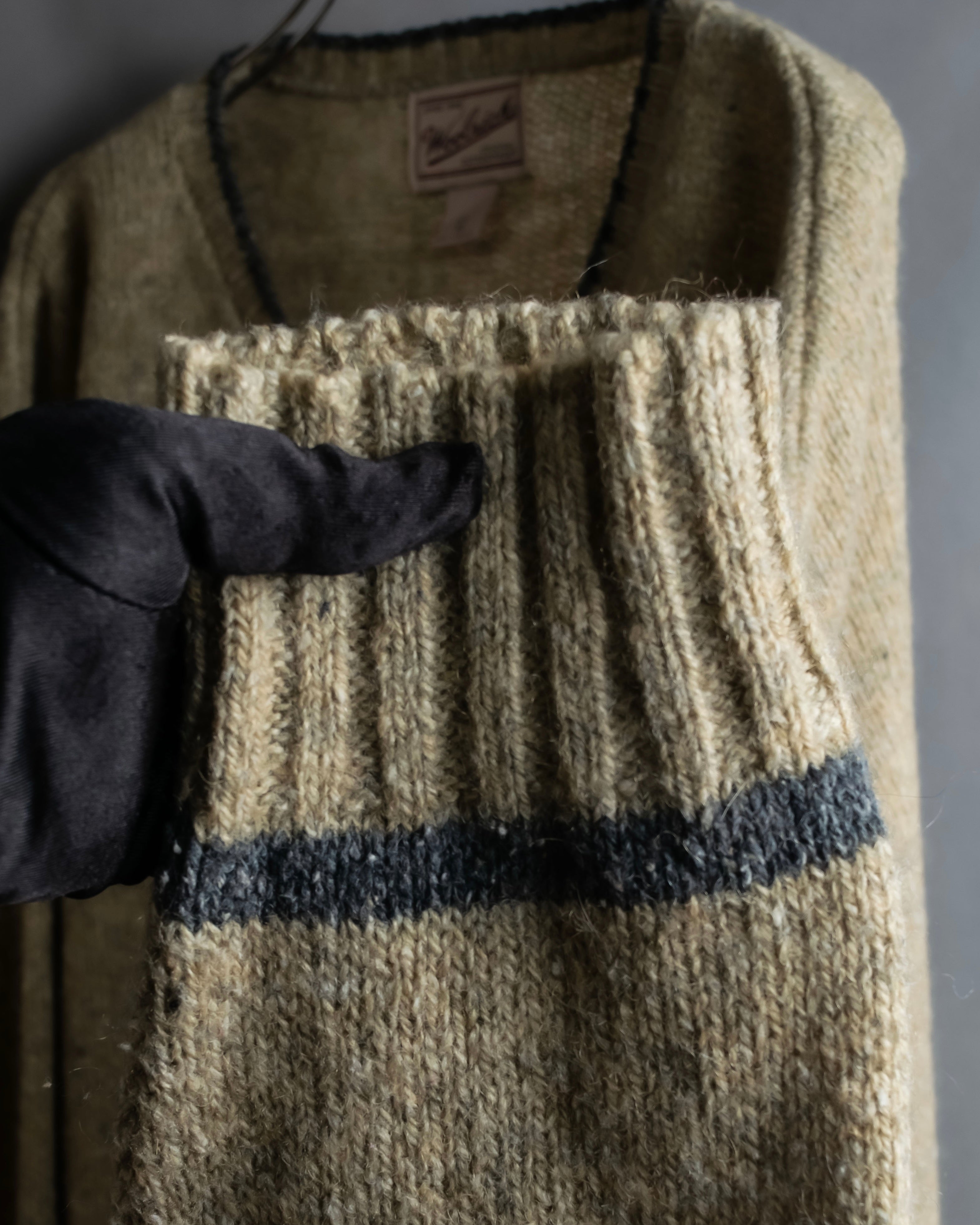 "Vintage oversized ribbed V-neck knit pullover"