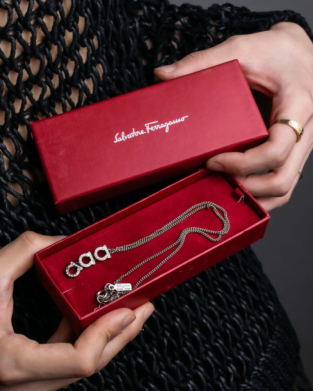 "Salvatore Ferragamo" Gancini pendant silver necklace
