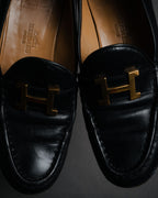 "HERMES" 90’s-00’s box calf H buckle loafers