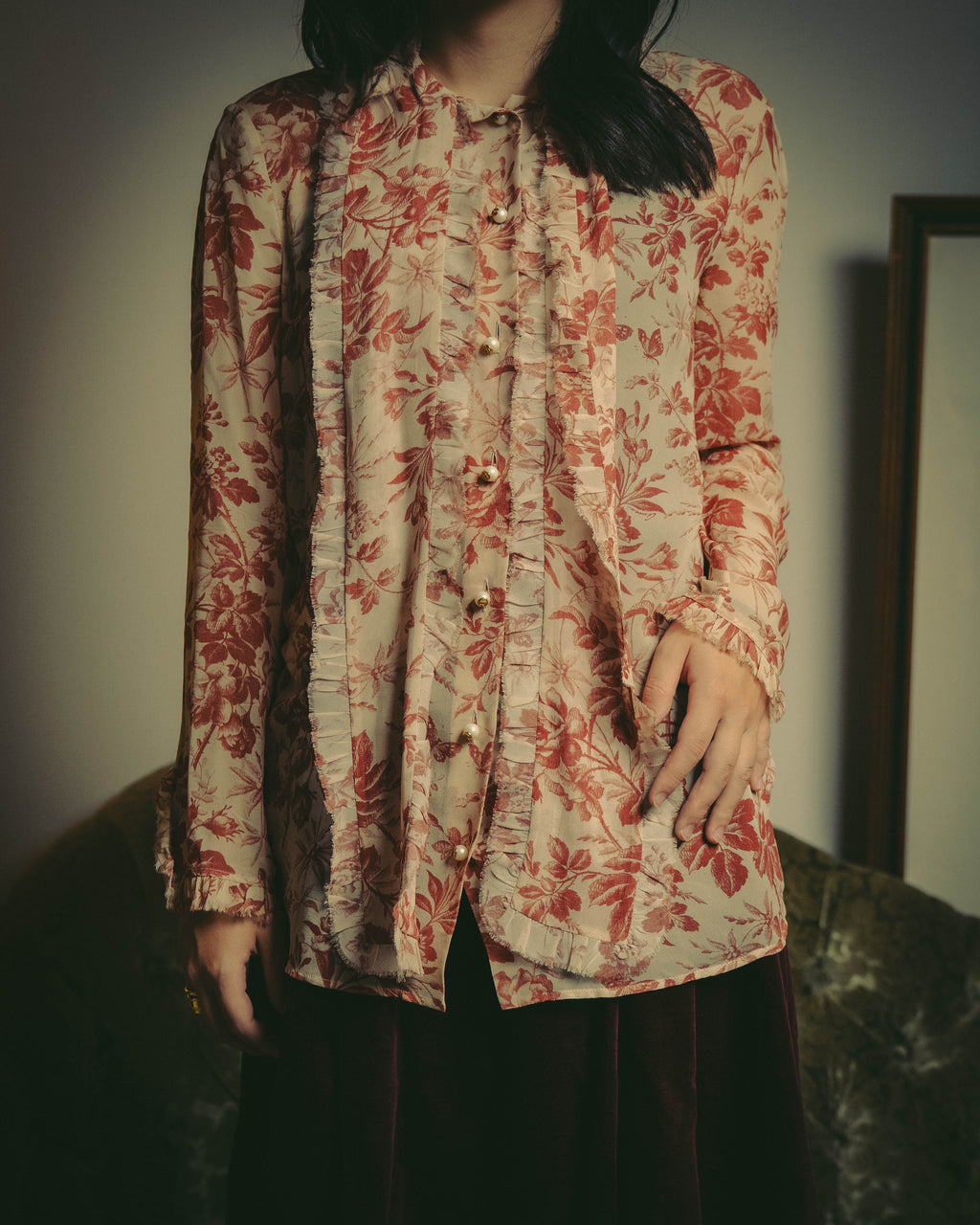 -SPECIAL- "GUCCI" 2010's-20's Romantic floral ruffle blouse