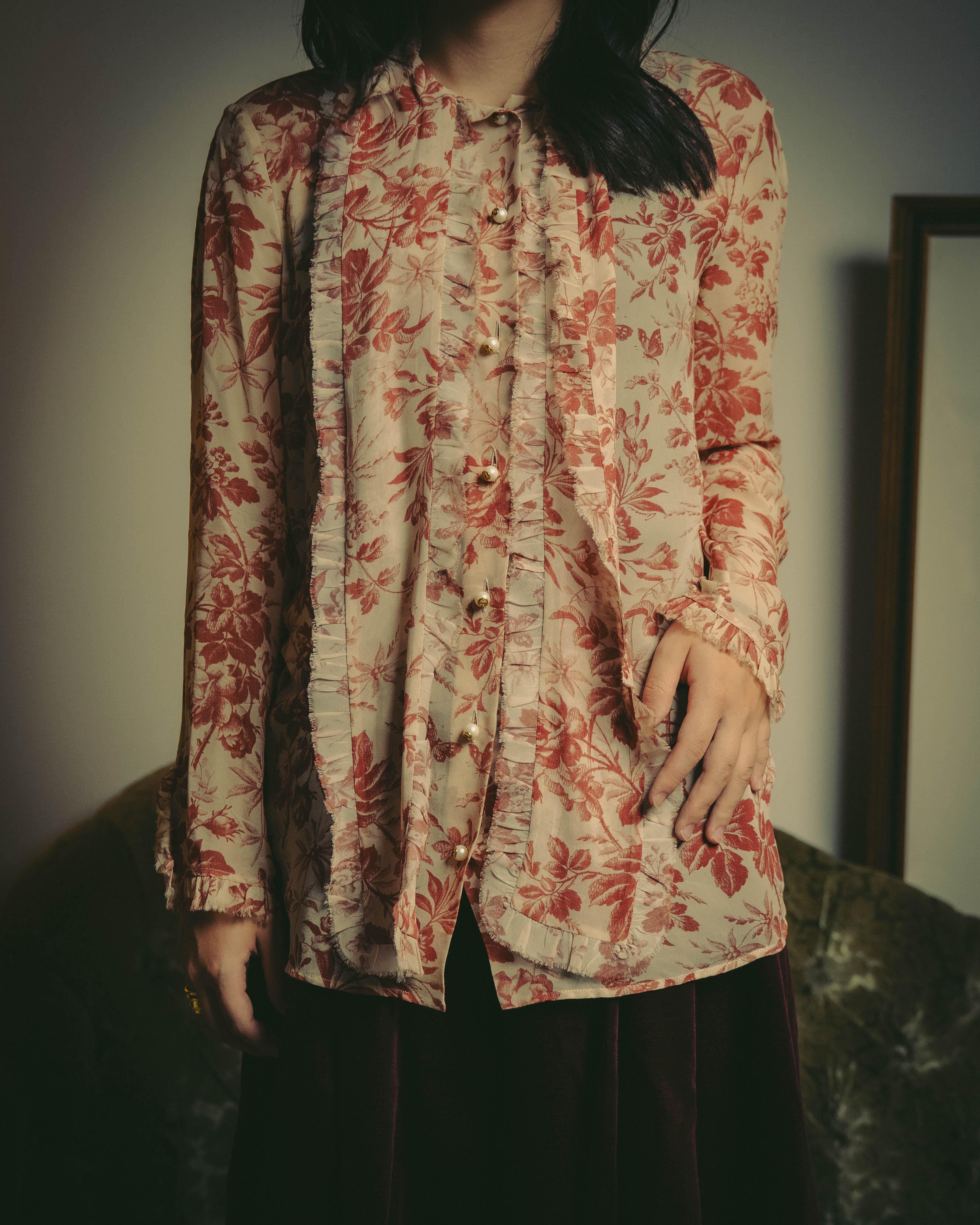 -SPECIAL- "GUCCI" 2010's-20's Romantic floral ruffle blouse