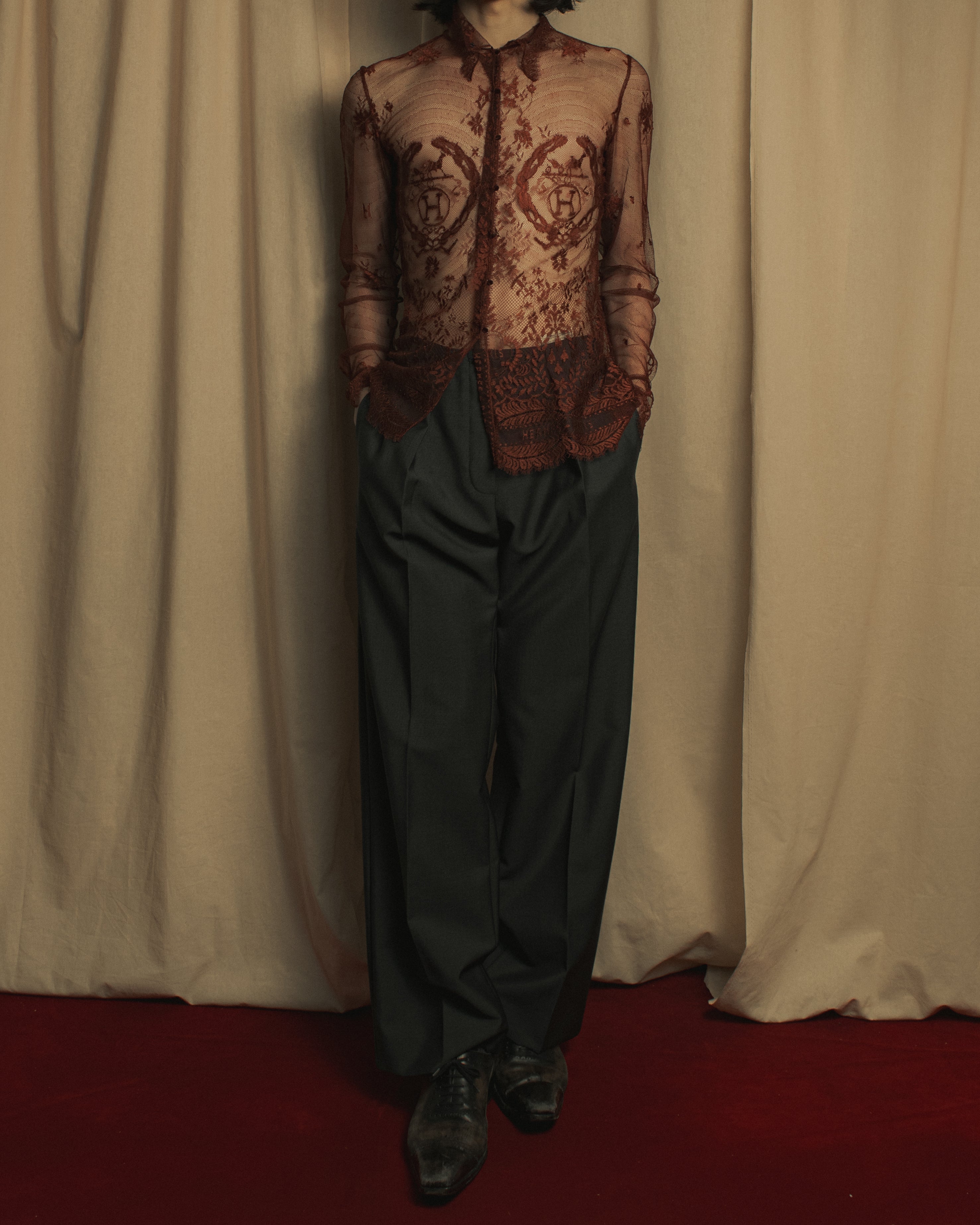 -SPECIAL- "HERMES" 00's Jean-Paul Gaultier Era Engineered Lace Shirt