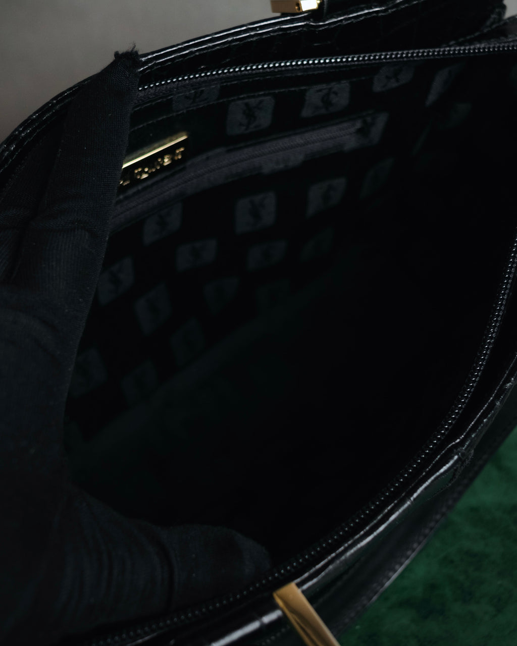 "YVES SAINT LAURENT" 90’s crocodile embossed lace up handbag