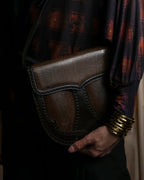 "YVES SAINT LAURENT" Brogue decorative design lizard embossed leather shoulder bag