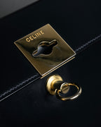 "CELINE" 80's-90's Square silhouette gold parts design leather hand bag