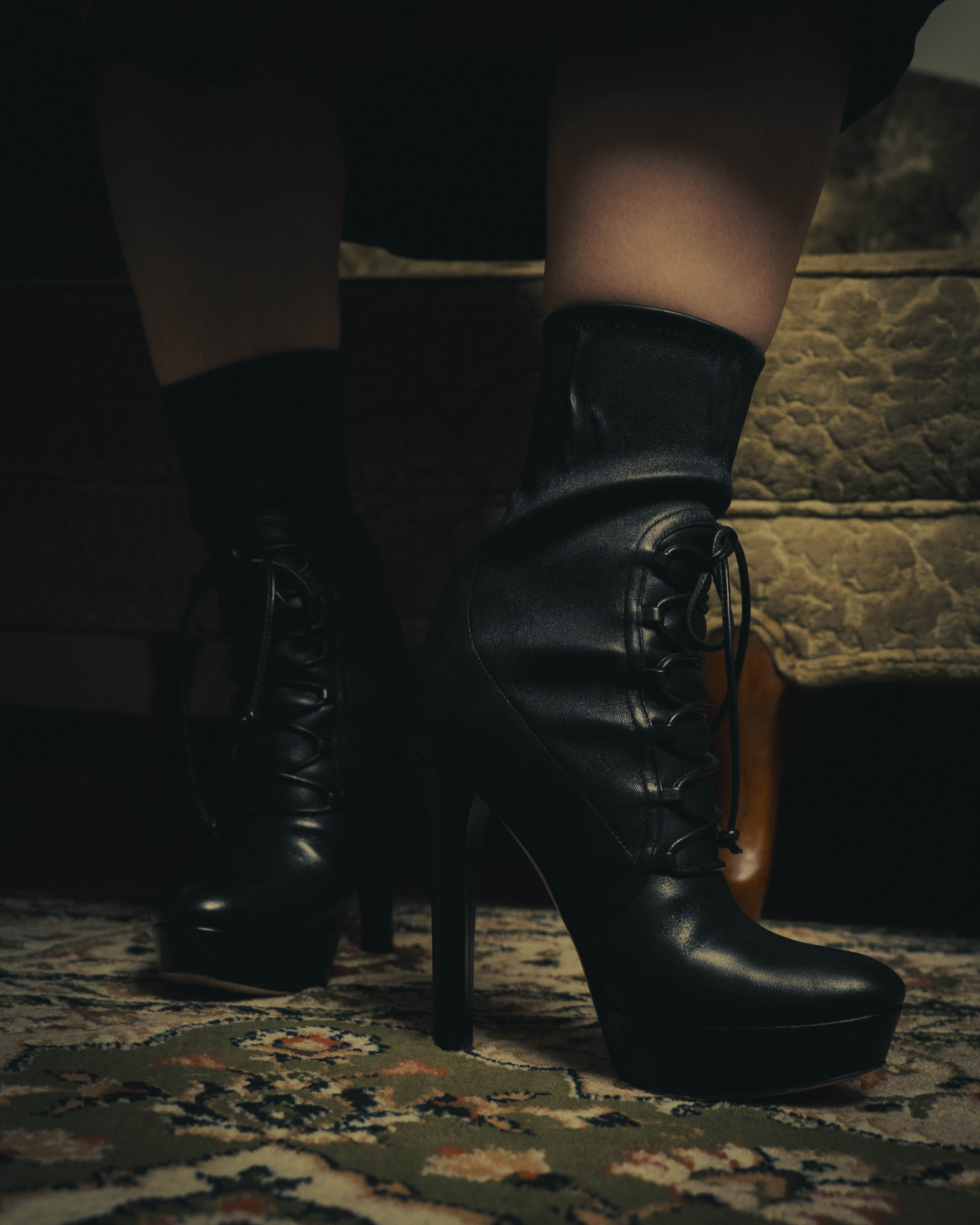 –SPECIAL– "Miu Miu" 00's–10's Sculptural platform lace up ankle boots