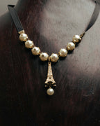 -SPECIAL- “DIOR” 2017-2023 Eiffel tower pearl ribbon choker