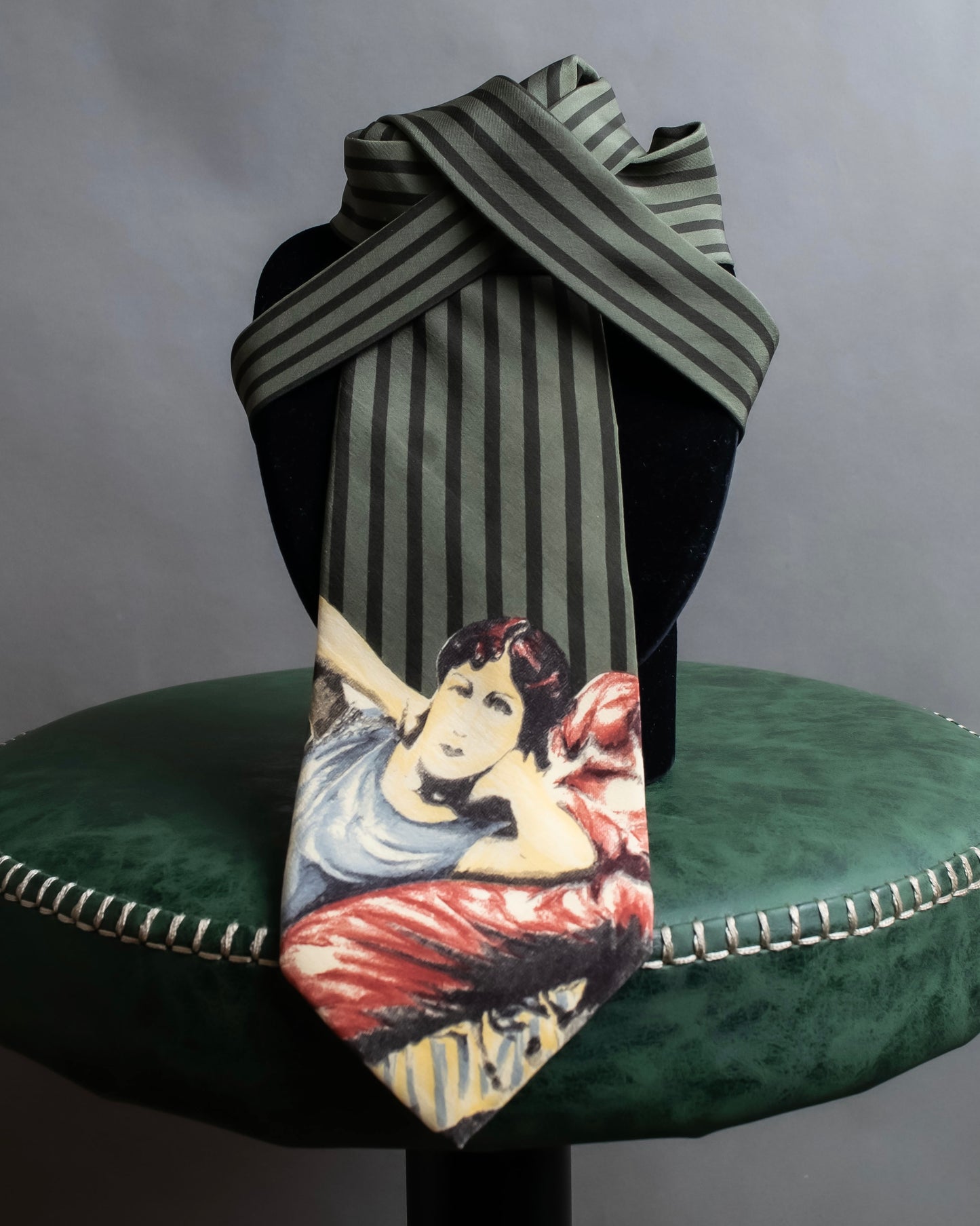 "JEAN PAUL GAULTIER" Stripe & watercolor women pattern neck tie