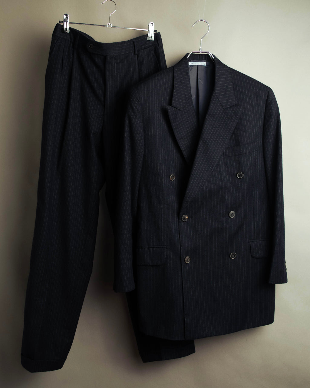 -SPECIAL- “Hermès” 80’s-90’s Super 120’s wool pinstripe double breasted setup