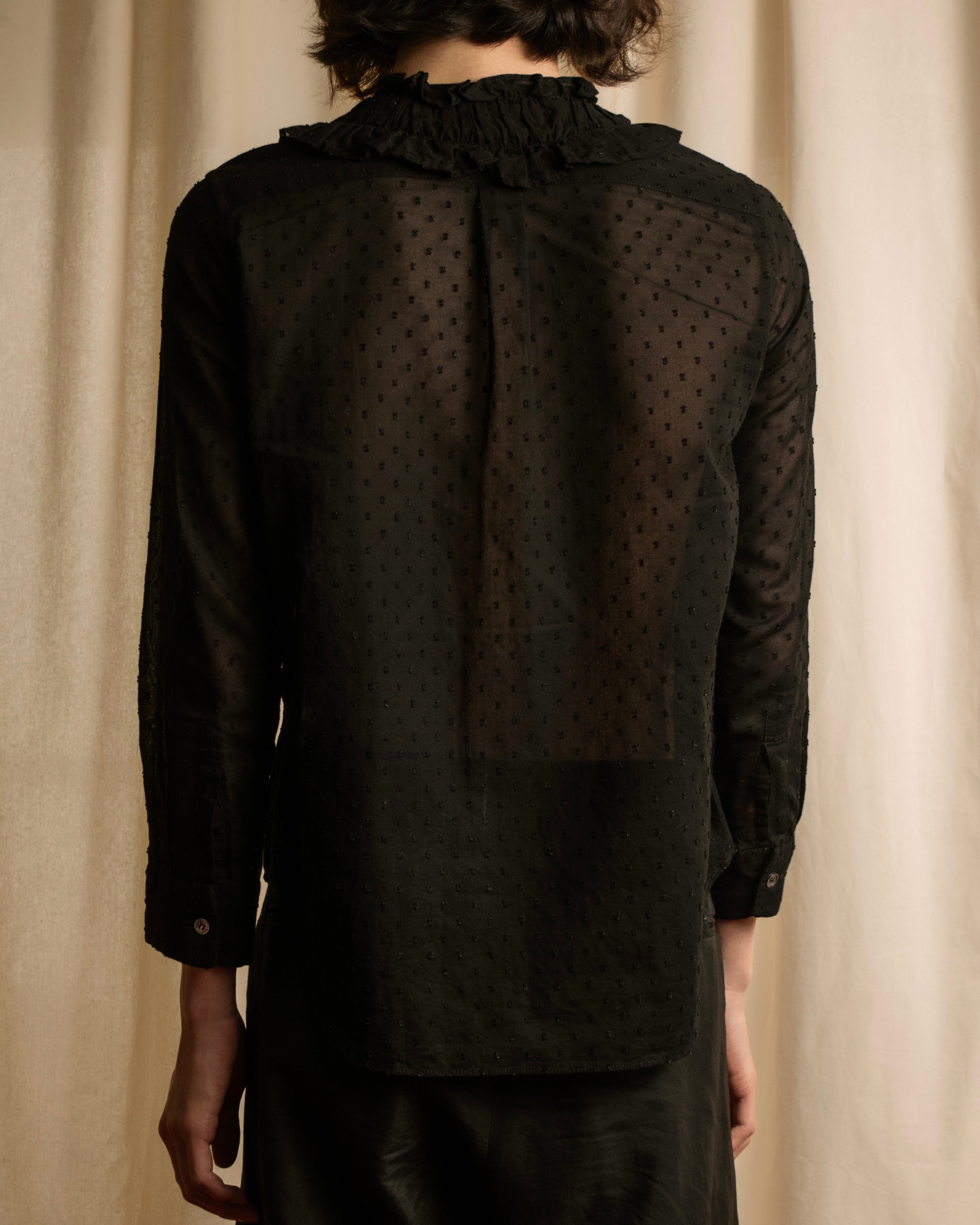 "tricot COMME des GARCONS"  80's Tiered ruffle design, dotted sheer blouse