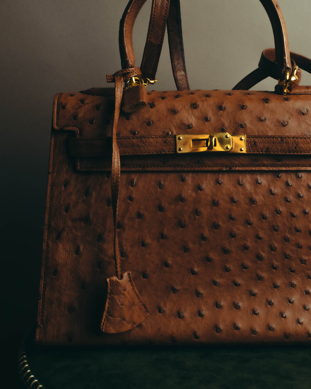 "JARDIN DES SACS" 80's-90's Structured ostrich leather top handle bag