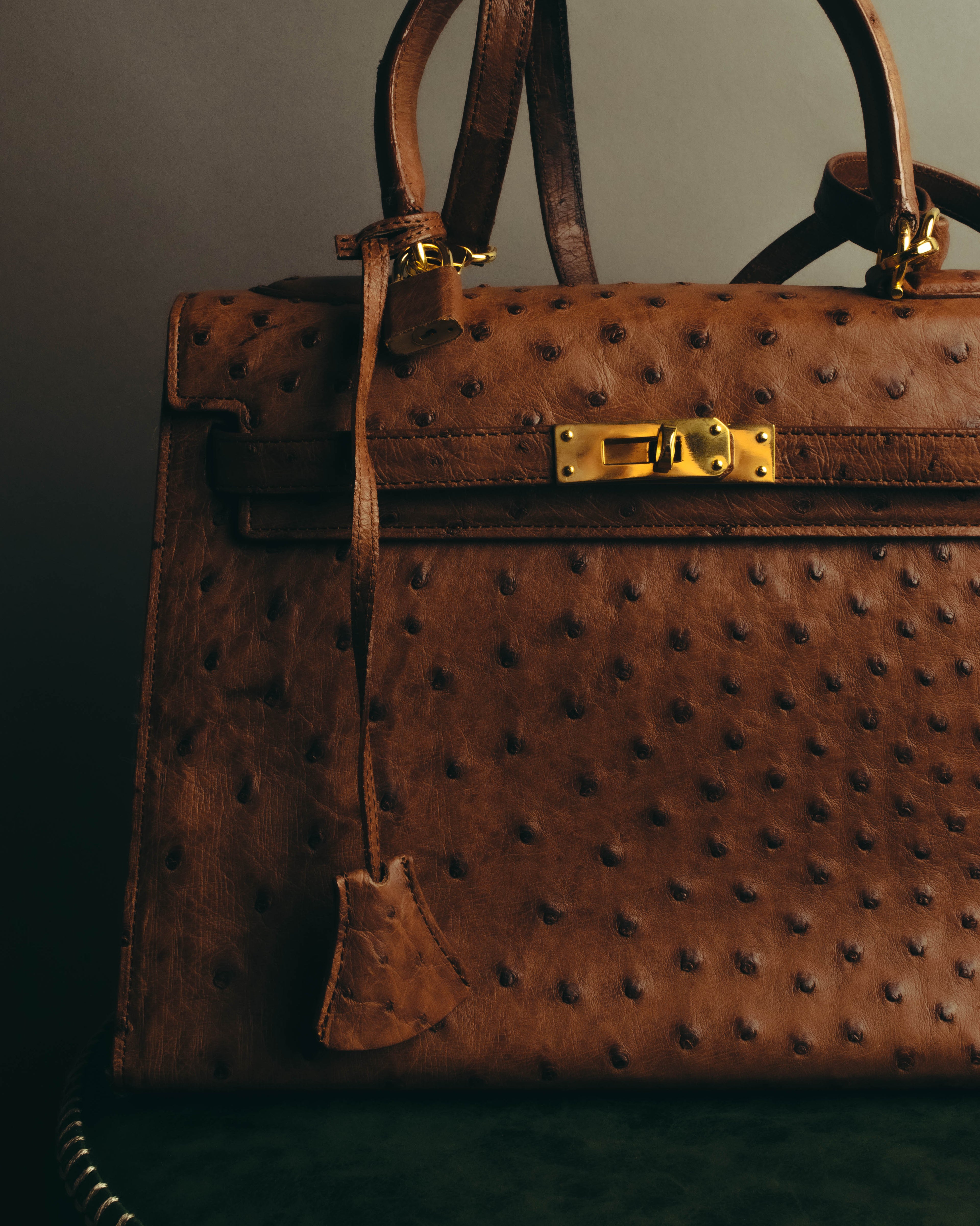 "JARDIN DES SACS" 80's-90's Structured ostrich leather top handle bag