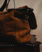 -SPECIAL- "Yves Saint Laurent" 00's Luxurious shearling double buckle messenger bag