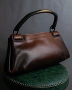 "GUCCI" Horizontally shaped cord-wrapped handle leather bag