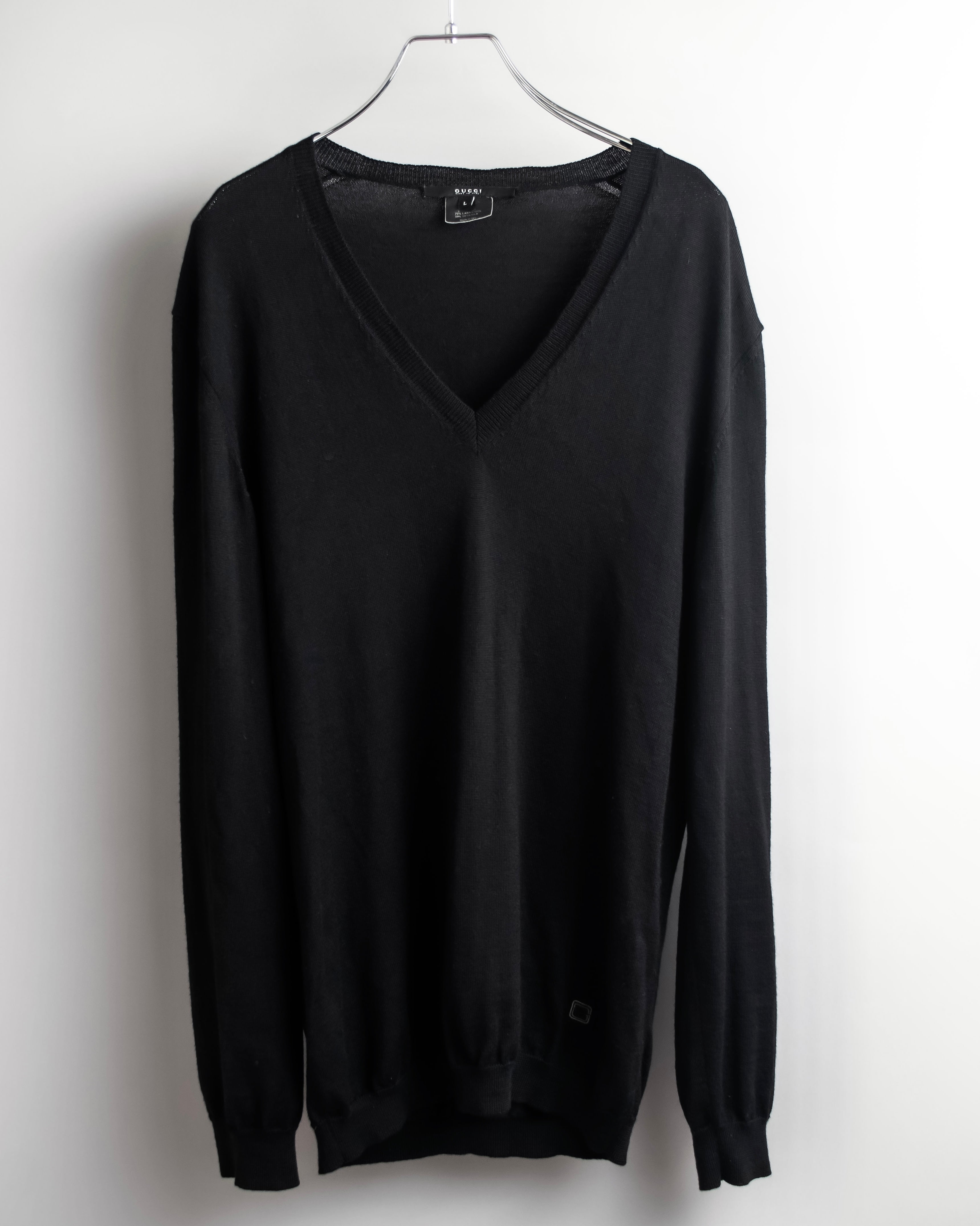 "GUCCI" G logo embroidered silk mix V-neck knit