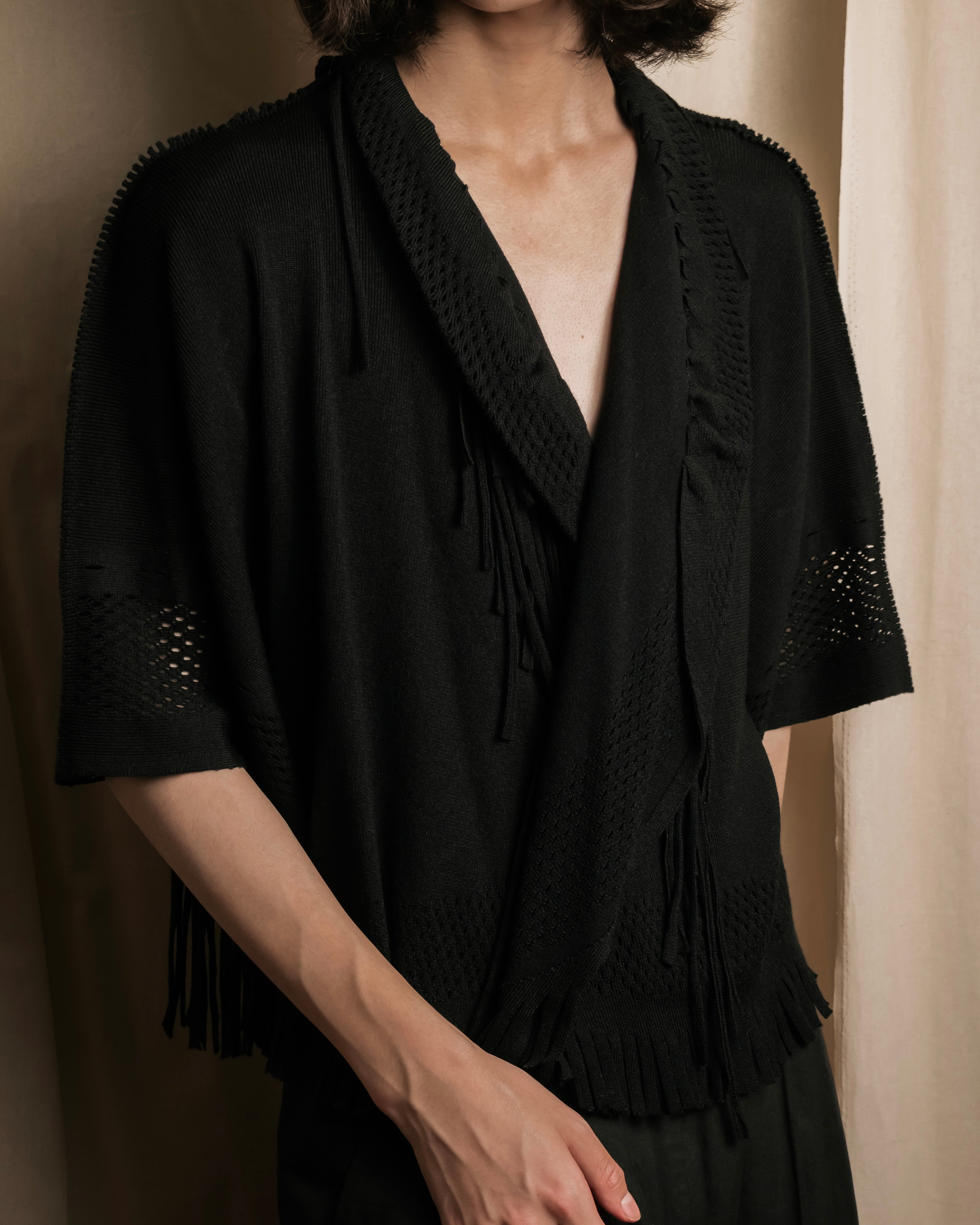 "ISSEY MIYAKE" 01AWRough knit fringe design cardigan