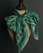 "Christian Dior" 85's-95's Vintage emerald tulip botanical silk shantung scarf
