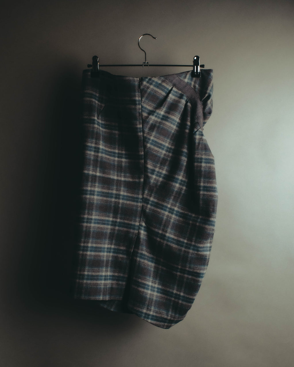 "BRUNELLO CUCINELLI" Late 90's-early 10's Soft wool plaid draped skirt