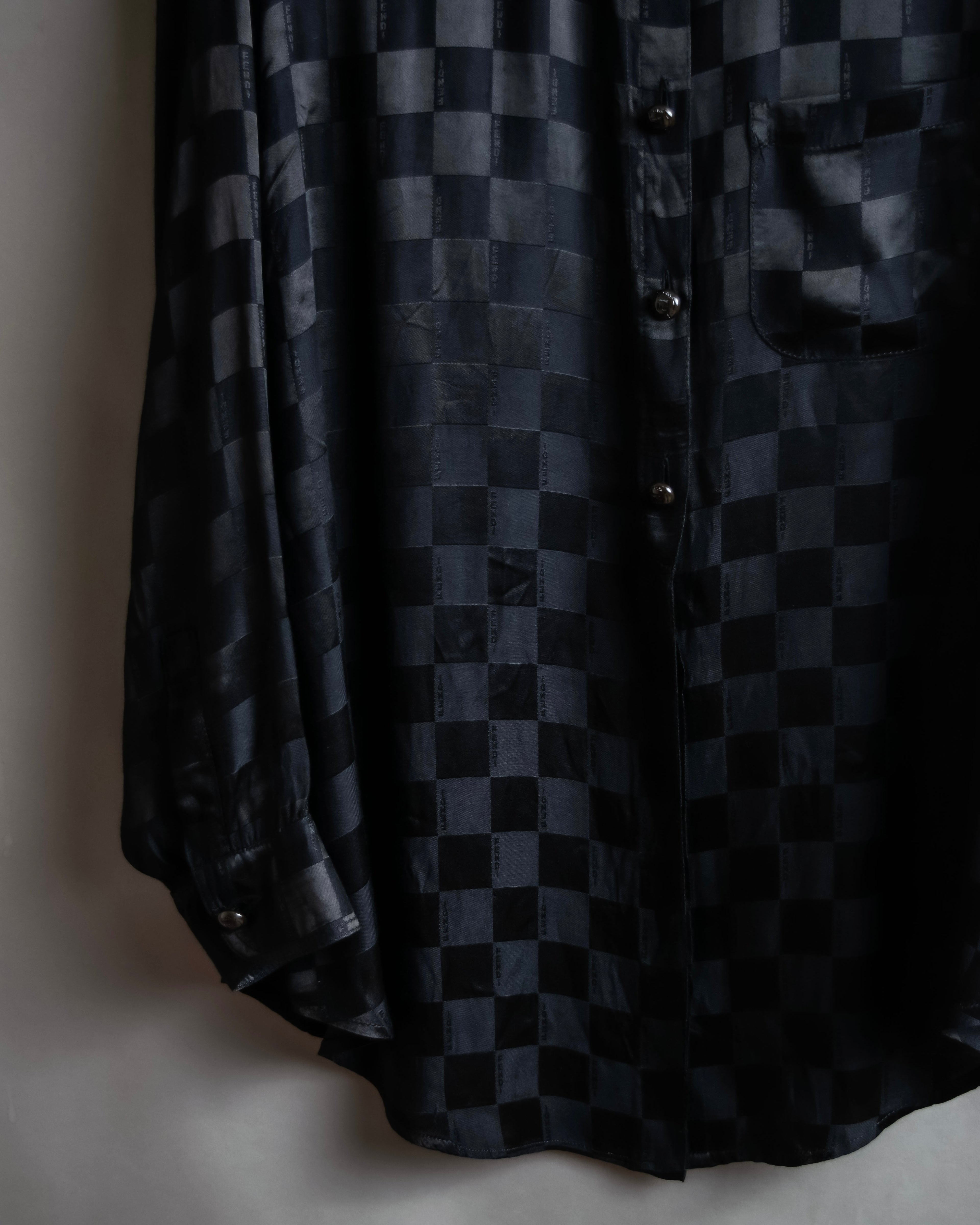 "FENDI JEANS" Logo engraved check pattern glossy shirt