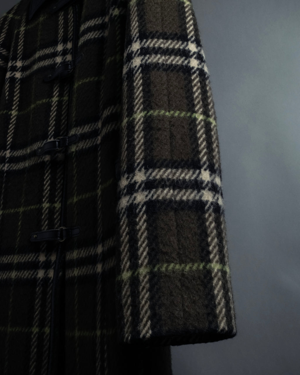 "BURBERRY" Leather switching design check tweed coat