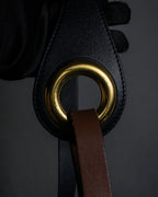 "BURBERRY" Gold circle metal design waist mark leather belt
