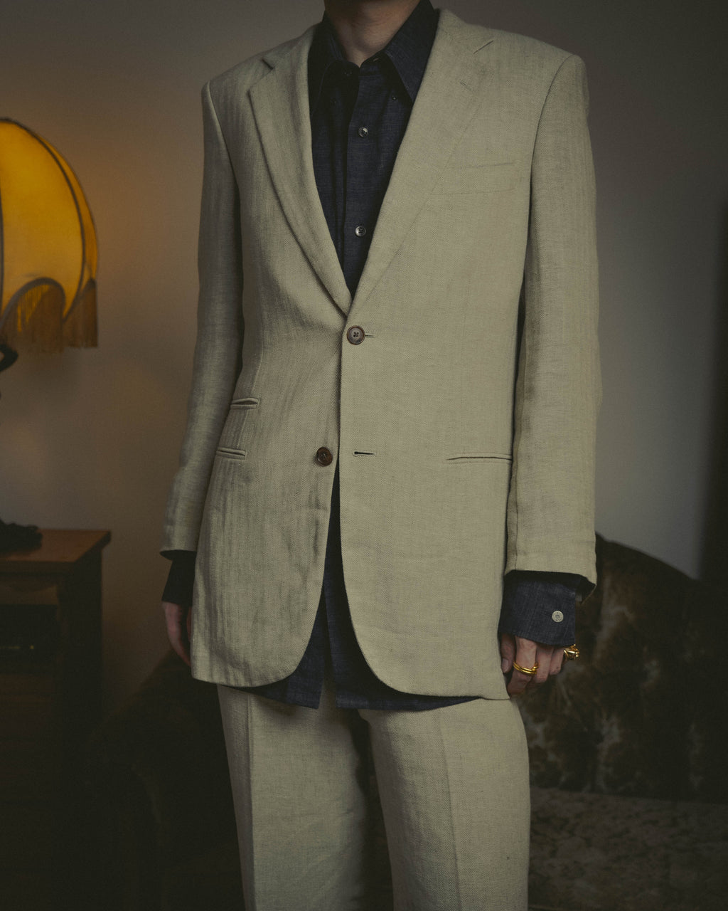 -SPECIAL- “HERMES” 80’s-90’s Herringbone linen suit set