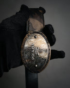 “PRADA” 2010’s Saffiano camouflage relief logo buckle
leather belt